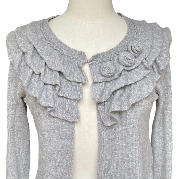 Banana Republic Wool Cashmere Cardigan Italian Ruffles Rosettes Fairy Feminine-S - Picture 4 of 12